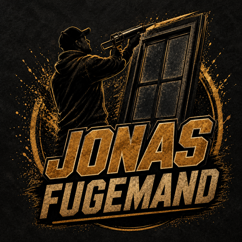 Jonas Fugemand logo i mørke toner med bronze klatmaling