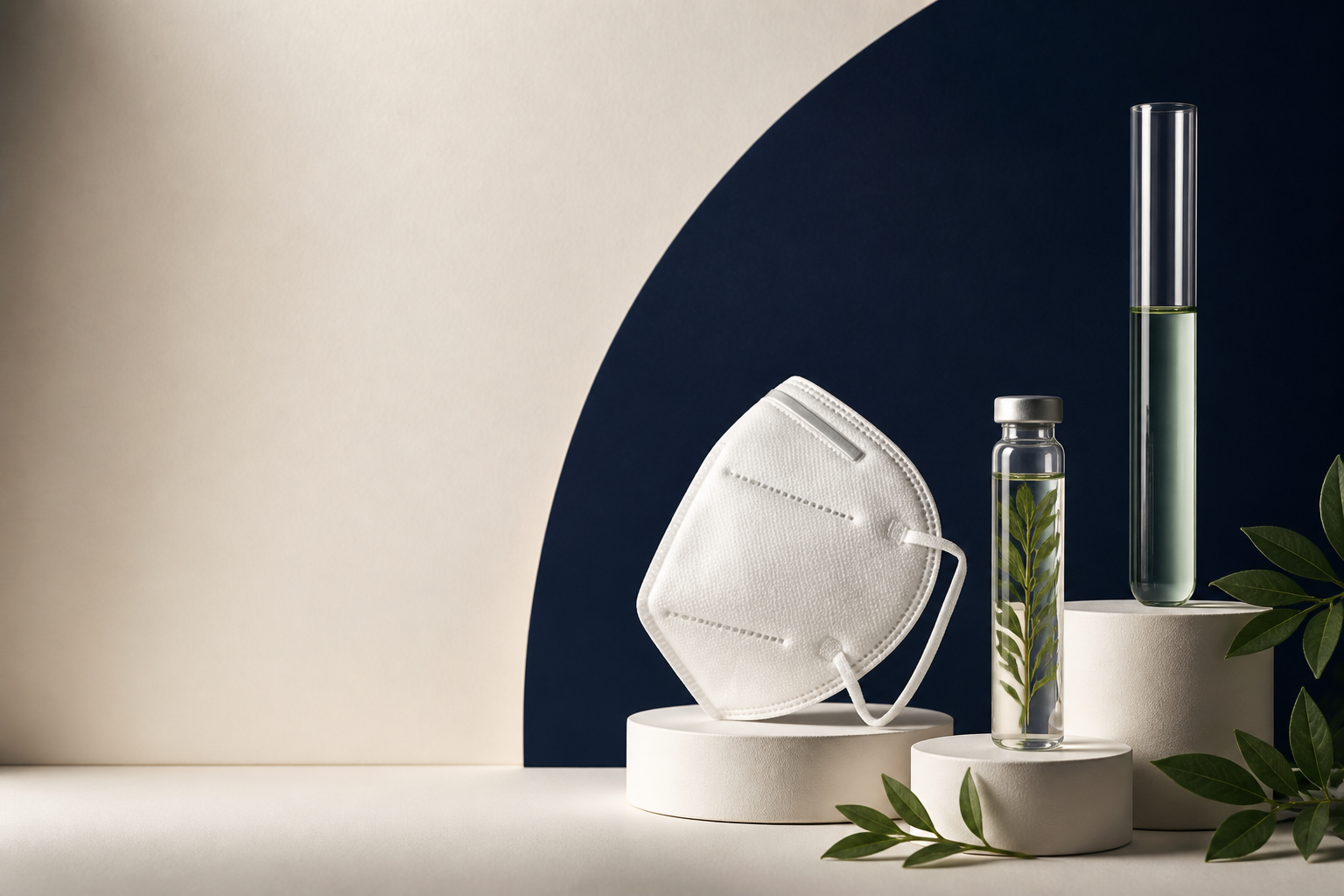 Respiratory mask, botanical vial and scientific glassware