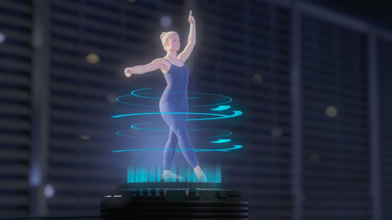 a hologram woman is dancing (3d mixed media)