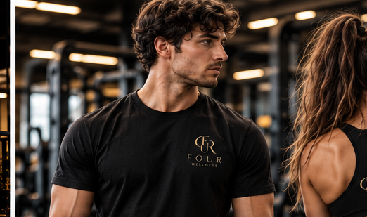 Persone in allenamento con abbigliamento sportivo FOUR WELLNESS nero e bianco