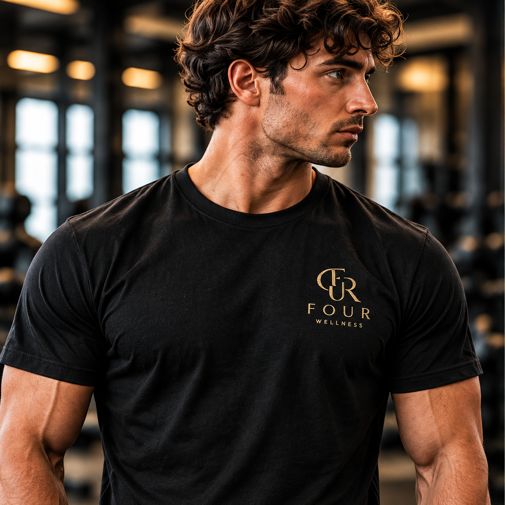 T-shirt nera FOUR WELLNESS con monogramma ricamato