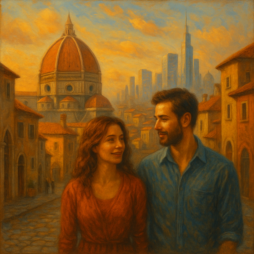 Couple Walking Through Tuscany