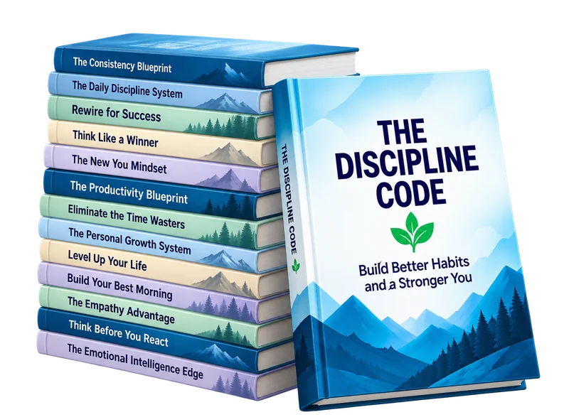 A stack of ebooks from the 200-ebook collection, with The Discipline Code: Build Better Habits and a Stronger You at the front