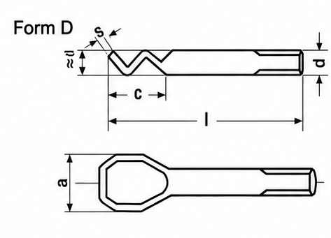 DIN 529 Form D technical drawing with both orthographic views.