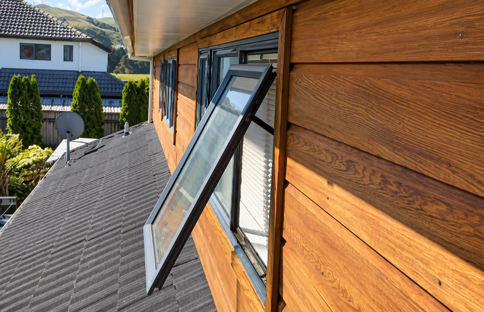 Cedar cladding being restored on a Wellington home