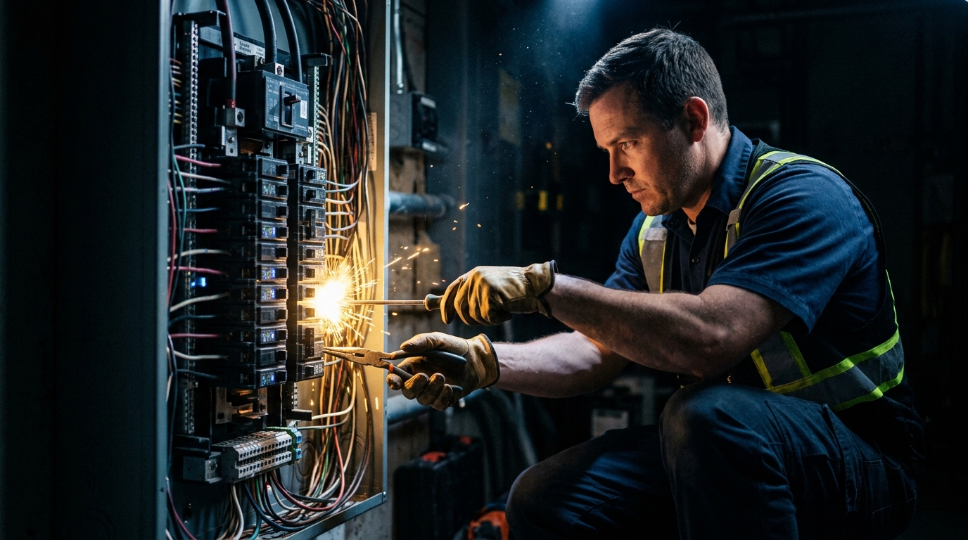 Profesionální elektrikář při práci