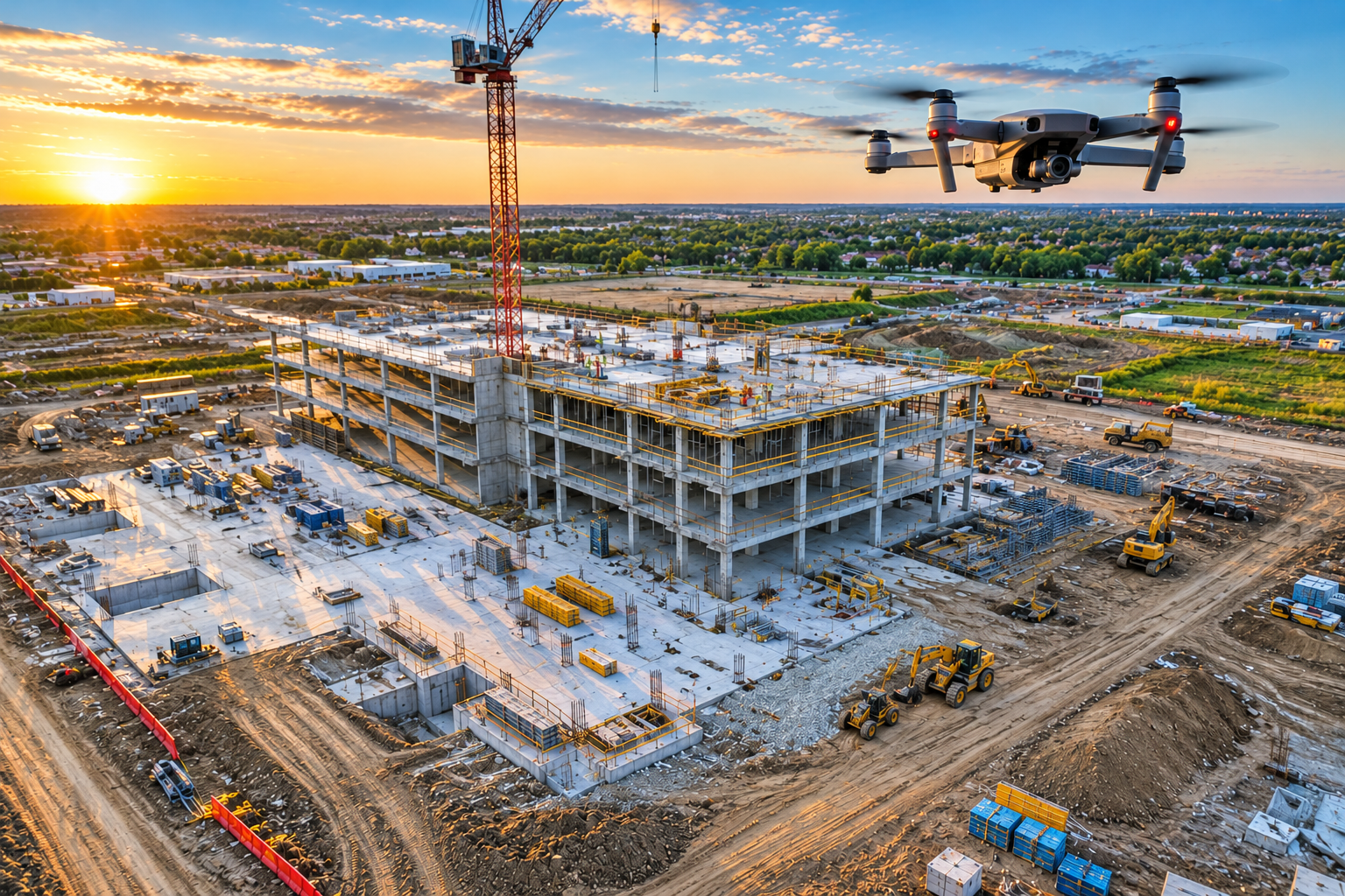 Aerial drone photography of a Houston construction site for progress monitoring