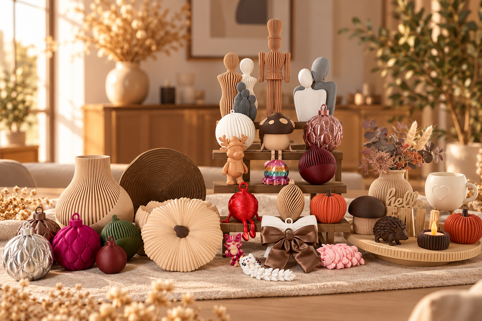 Warme herfststyling met CHRYFIMA-decoratie op tafel