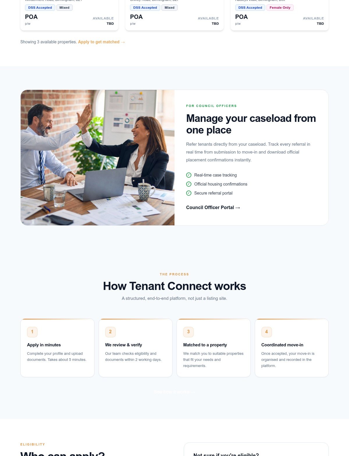 Tenant Connect — live property listings