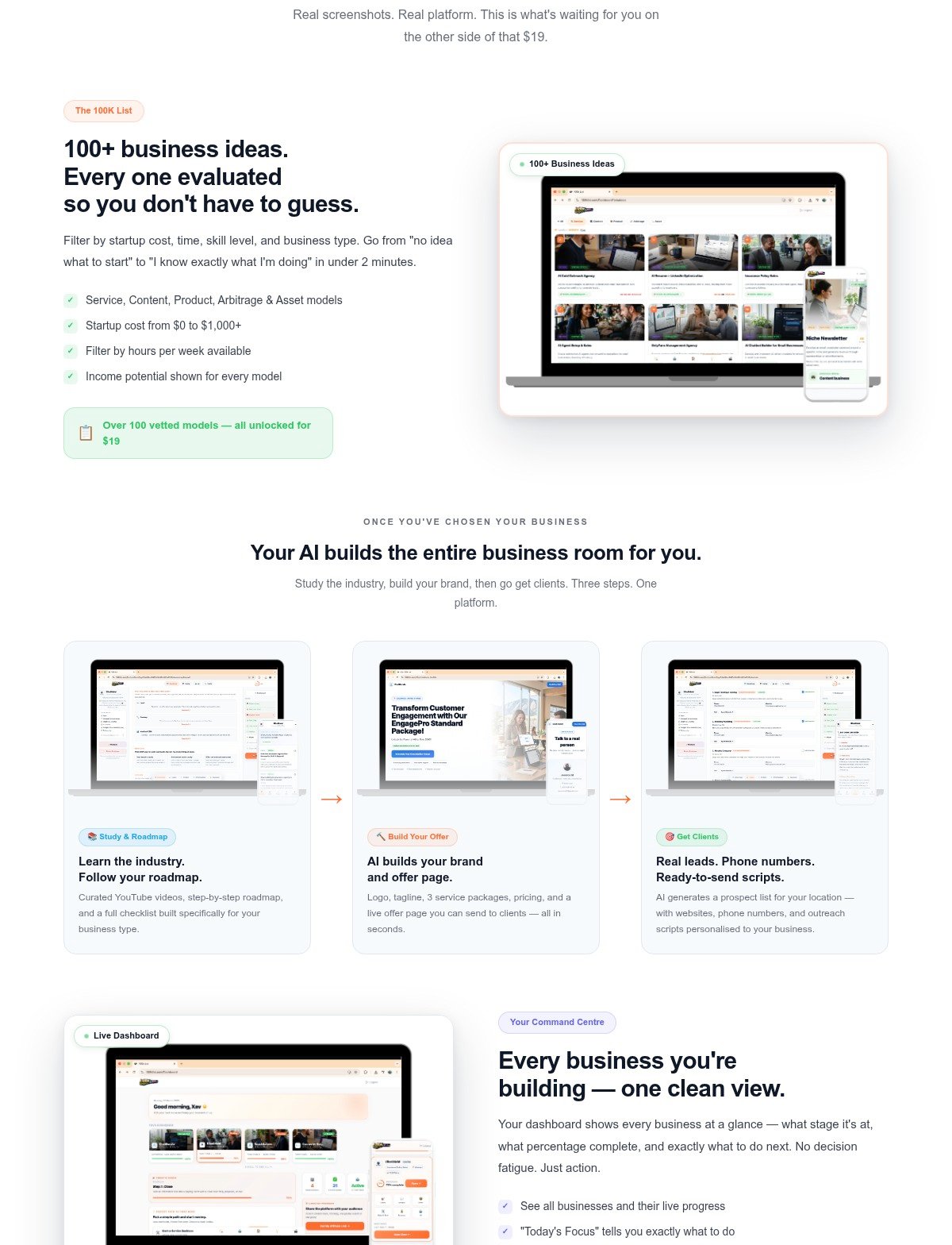 100k List — idea library and detail pages