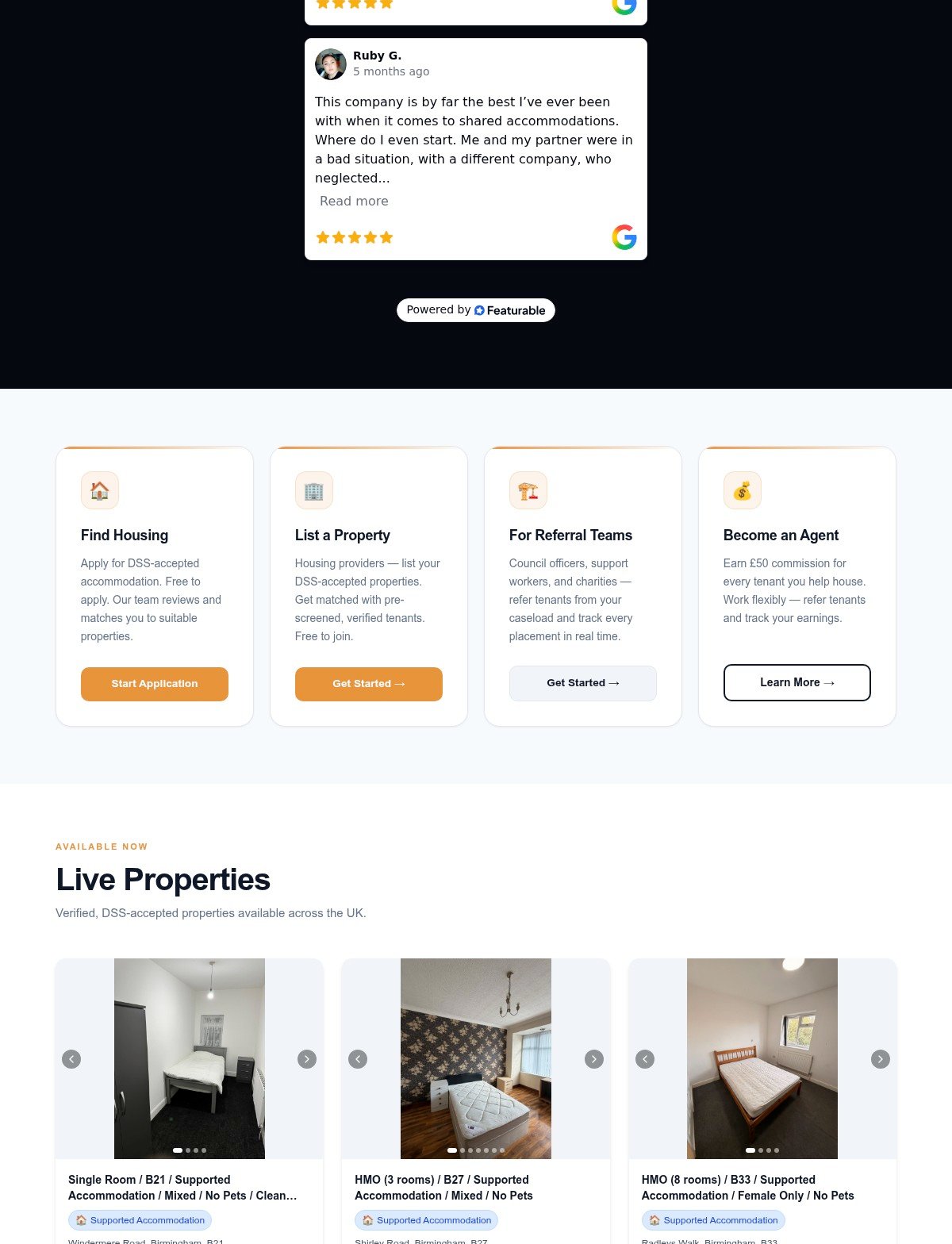 Tenant Connect — find housing, list a property, referral teams, become an agent
