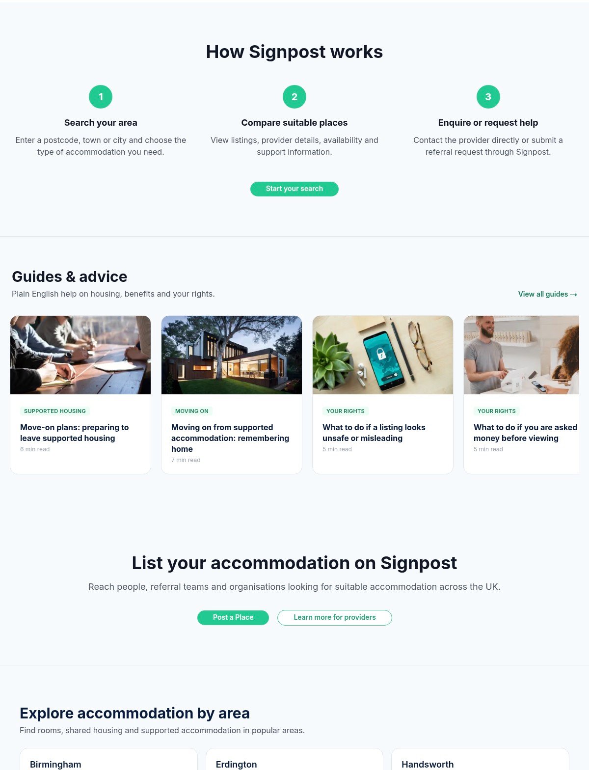 Signpost Portal — browse by accommodation type
