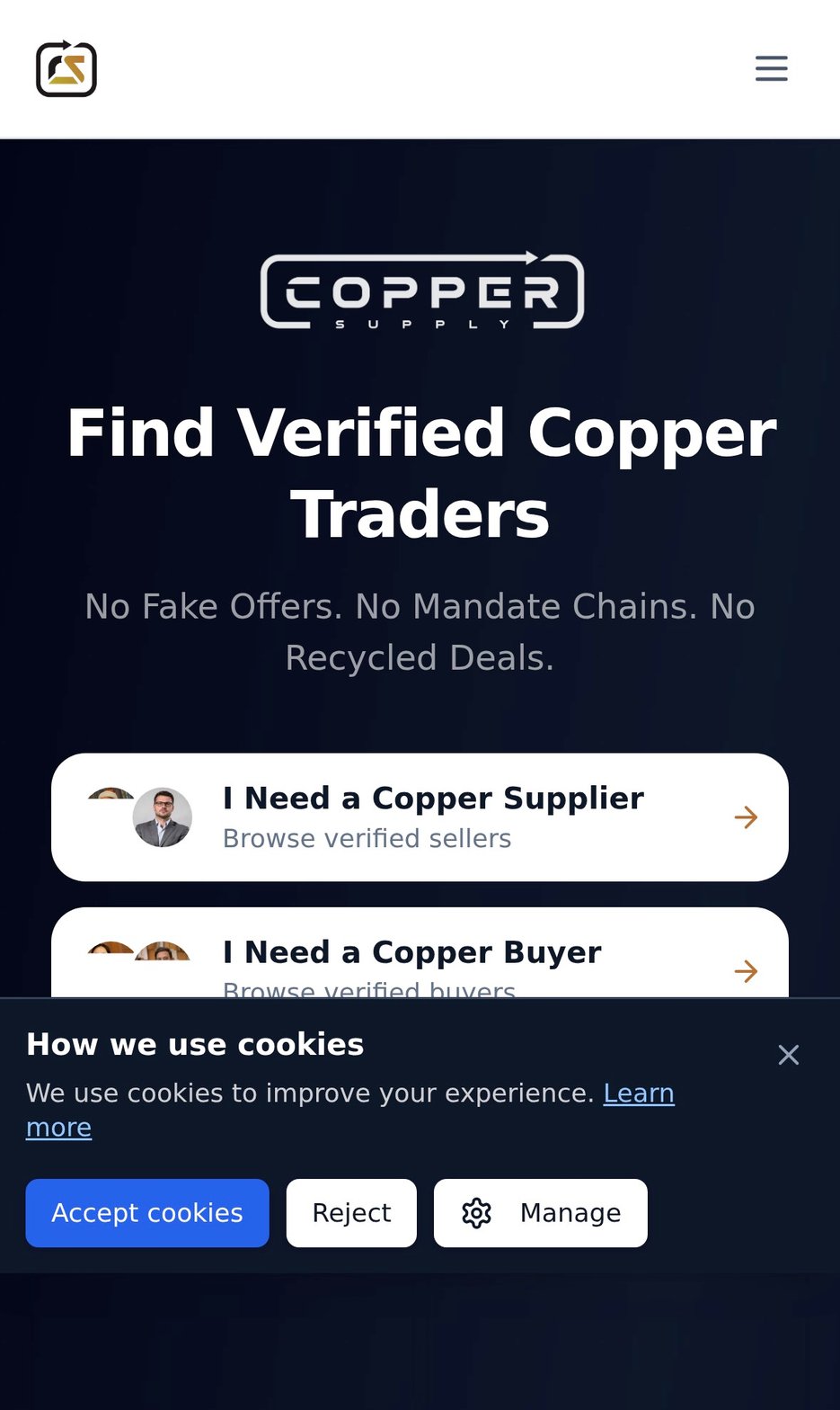 Copper Supply mobile view