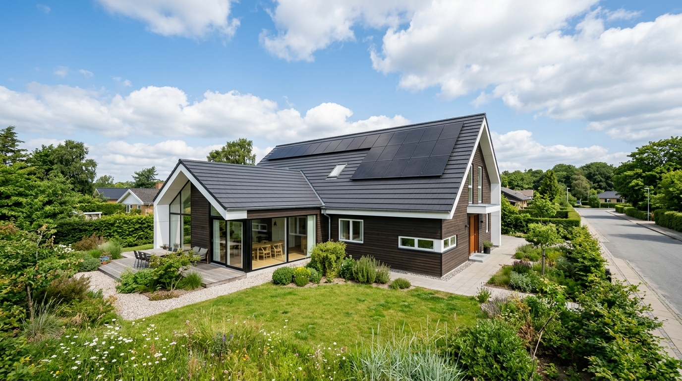 Hus med solceller på taget