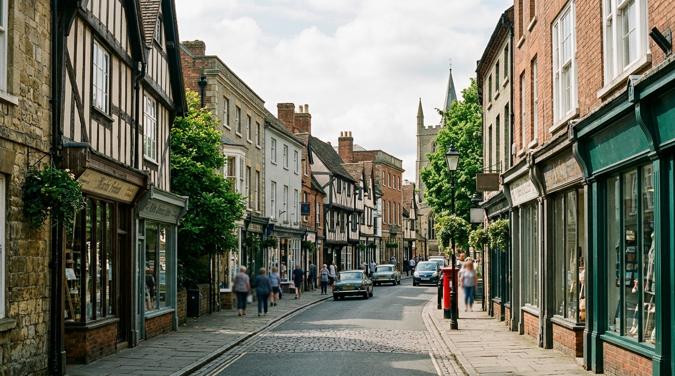 Historic high street in Pershore, Worcestershire