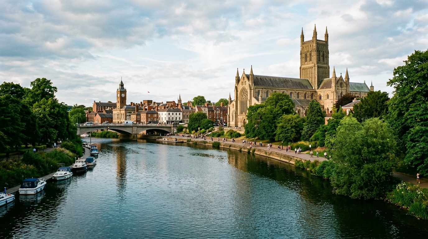 Worcester Cathedral beside the River Severn
