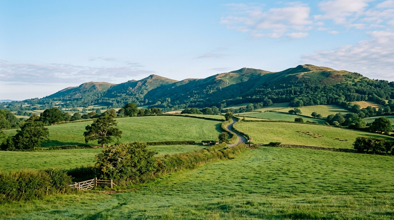 View across the Malvern Hills and surrounding Worcestershire countryside