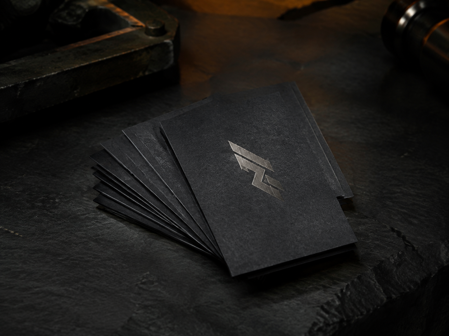 Matte business cards with engraved metal detail