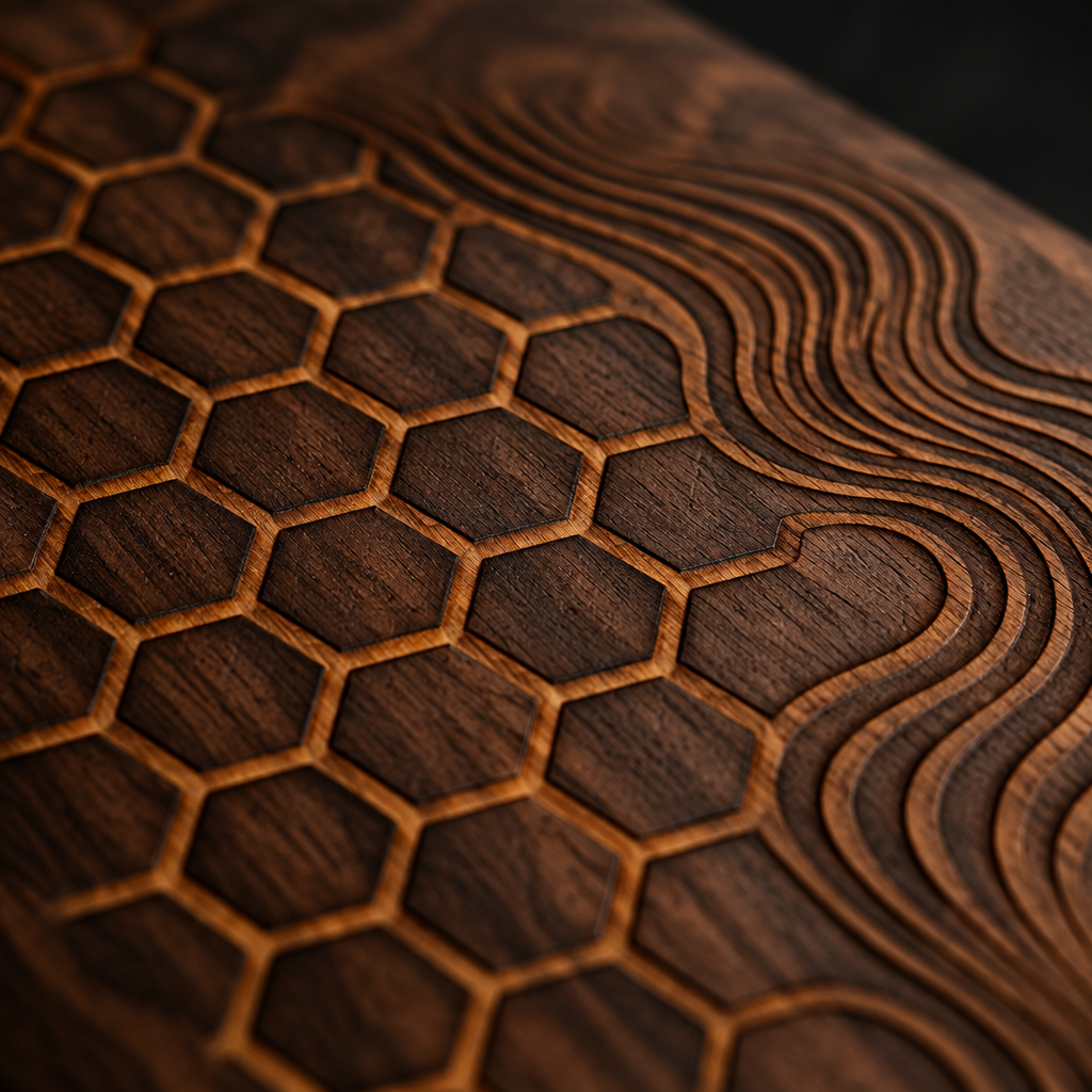 Engraved natural wood surface