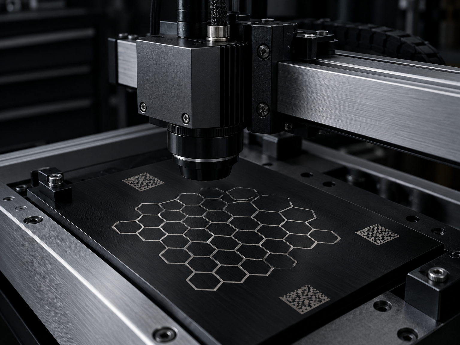 Laser engraving machine mid-job in the J2 Creative Co. workshop