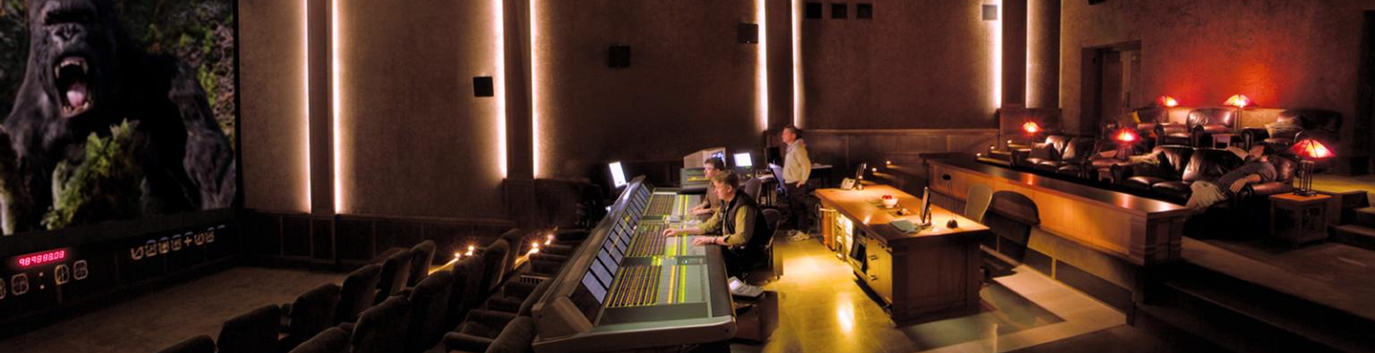 Professional video production control room with editing equipment
