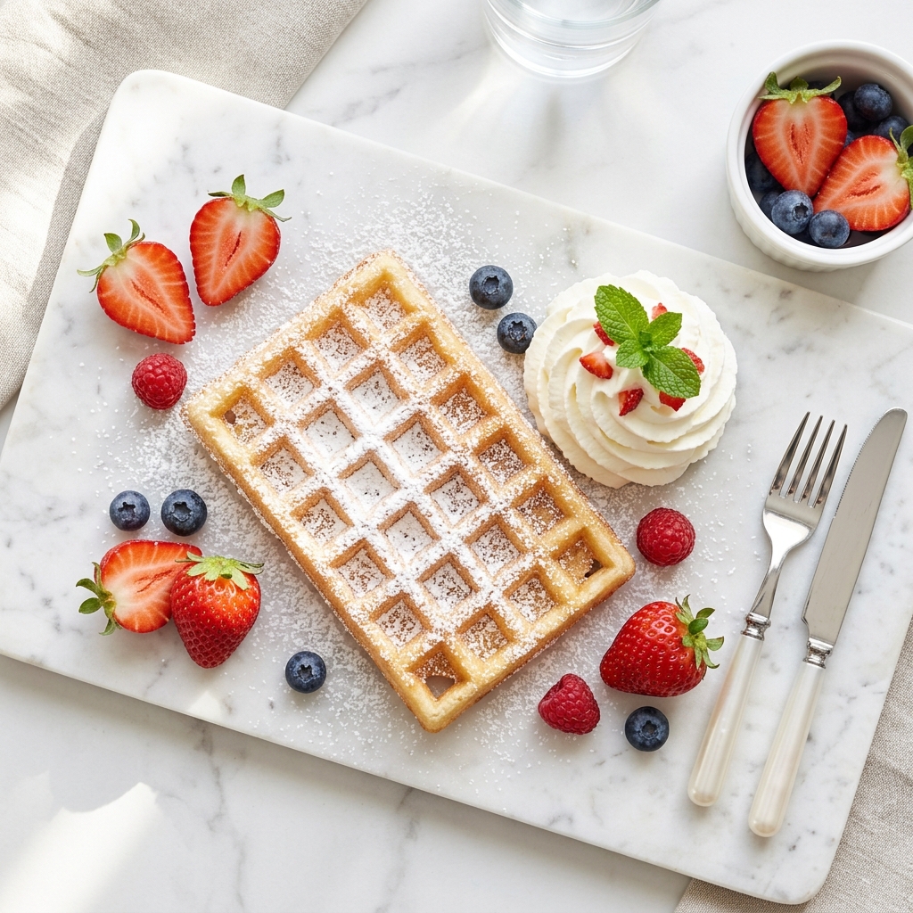 Brusselse wafel van bovenaf met aardbeien