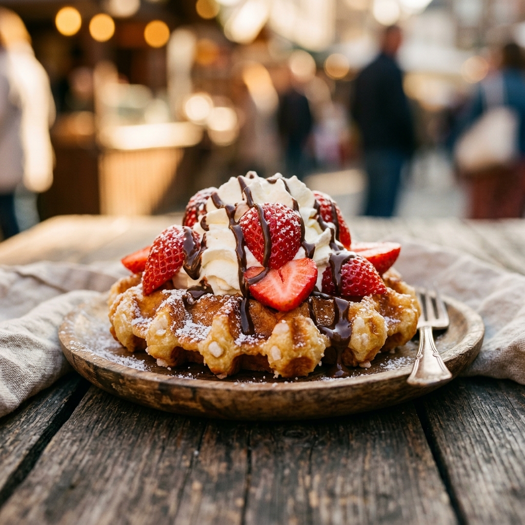 Luikse wafel met slagroom en aardbeien
