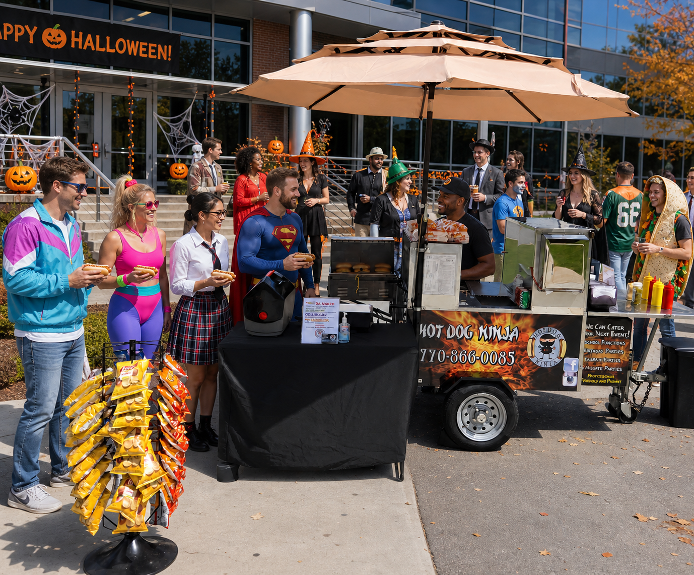 Hot Dog Ninja cart serving an office Halloween party in Georgia
