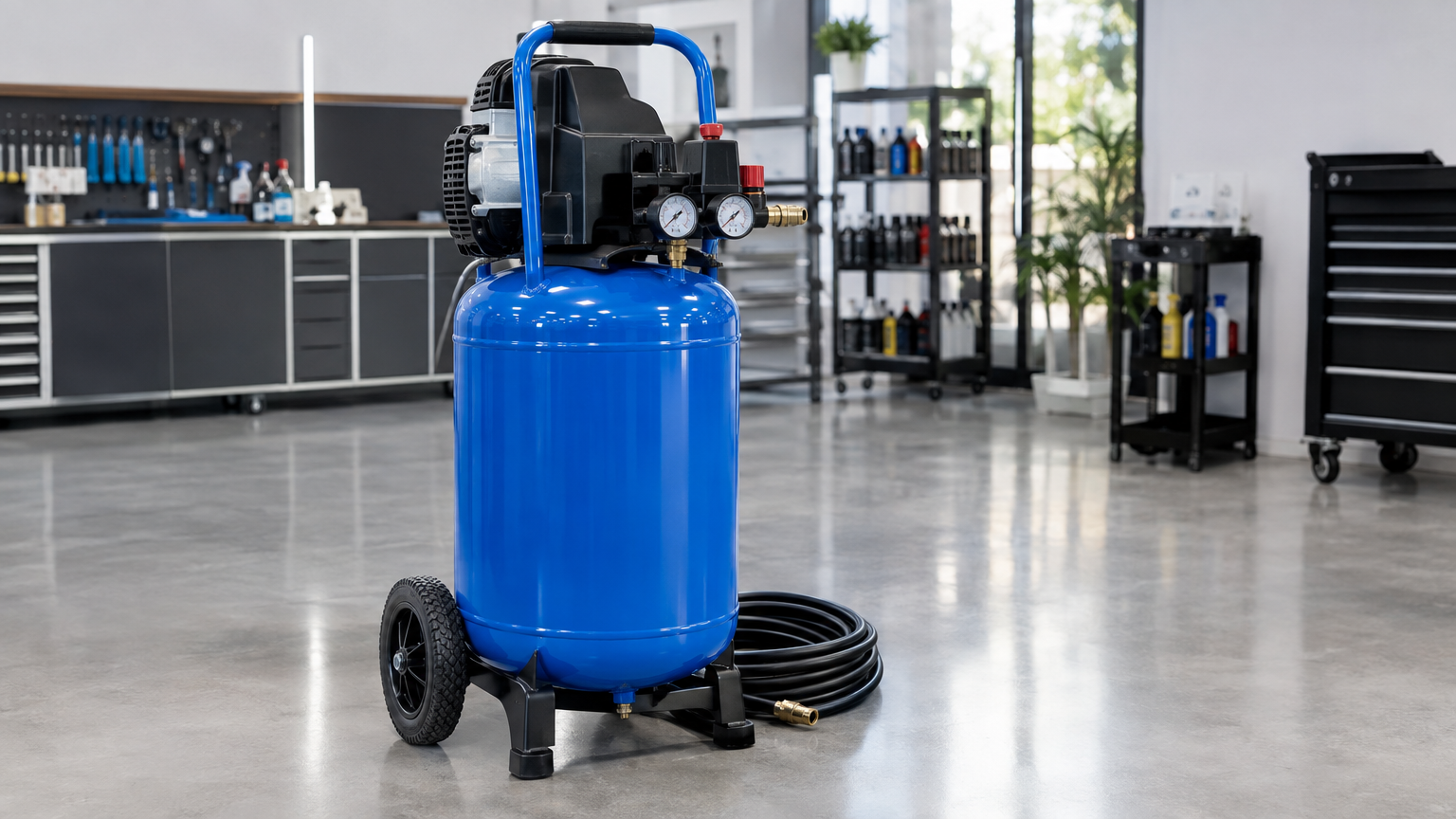 Blauwe HBM-compressor van 50 liter, 8 bar en 2 pk