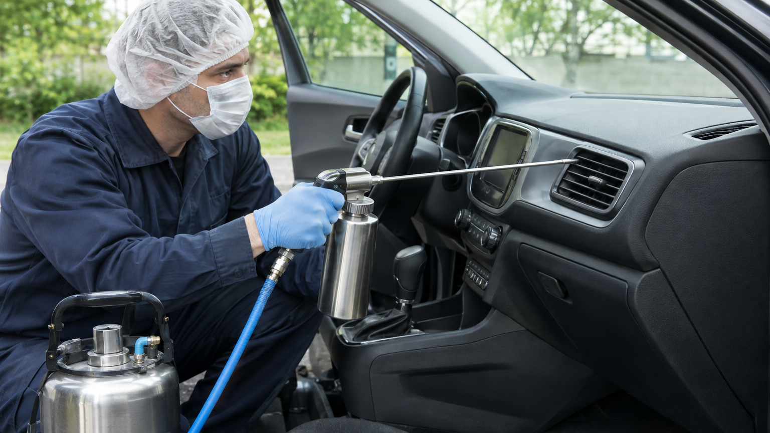 Behandeling van de ventilatieopeningen met de TUNAP cup-gun en lange metalen probe