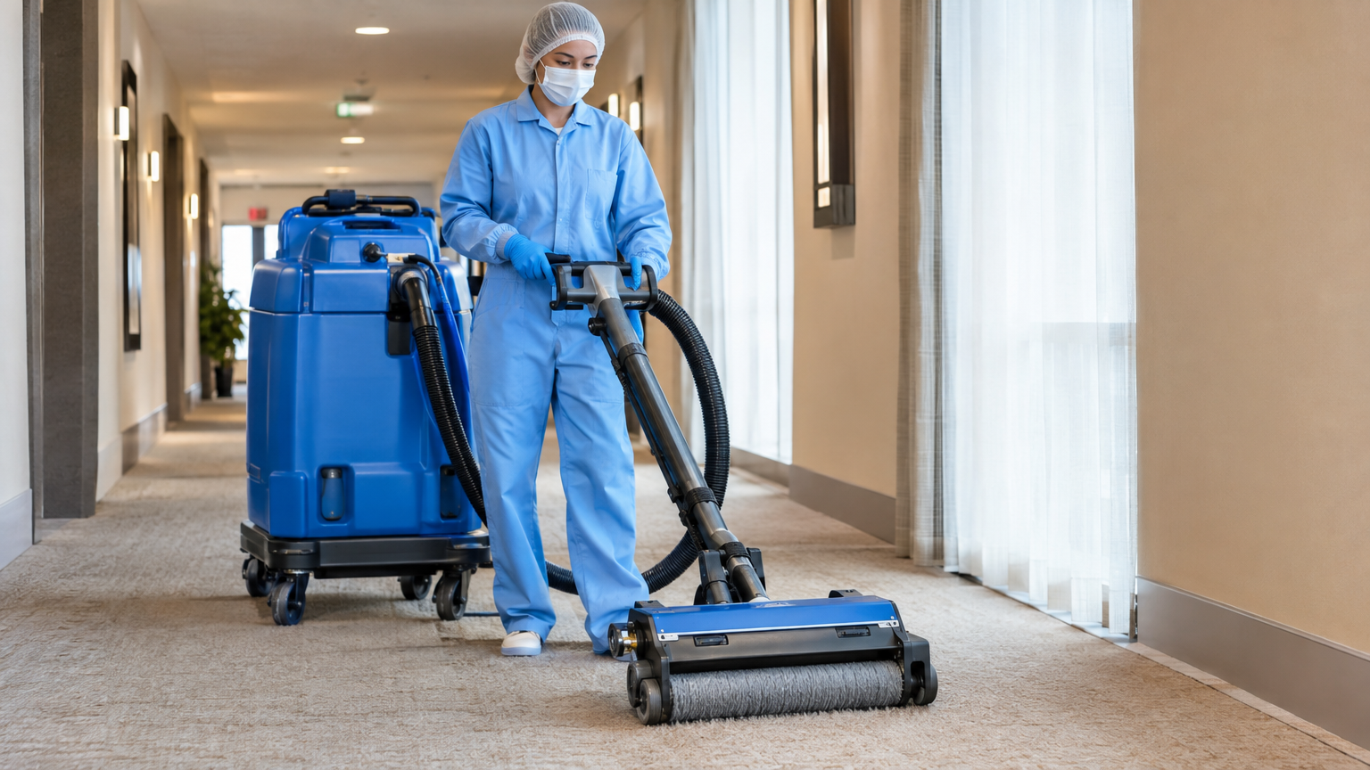 Tapijtreiniging met de horizontale NS270BRUSH borstelcilinder en spuitextractie