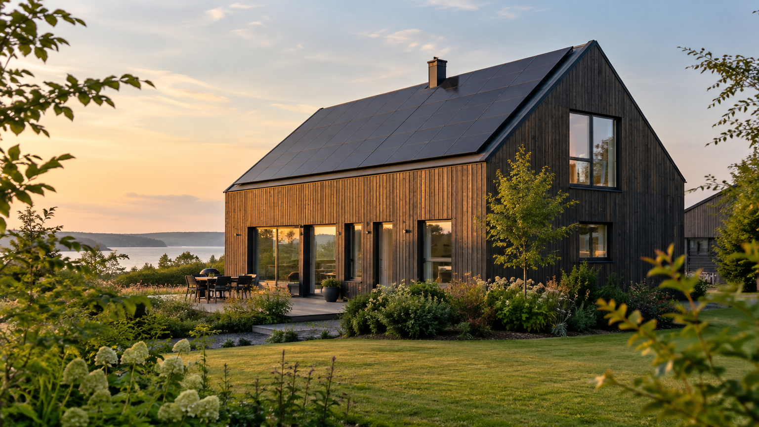 Moderne hus med solceller på taget