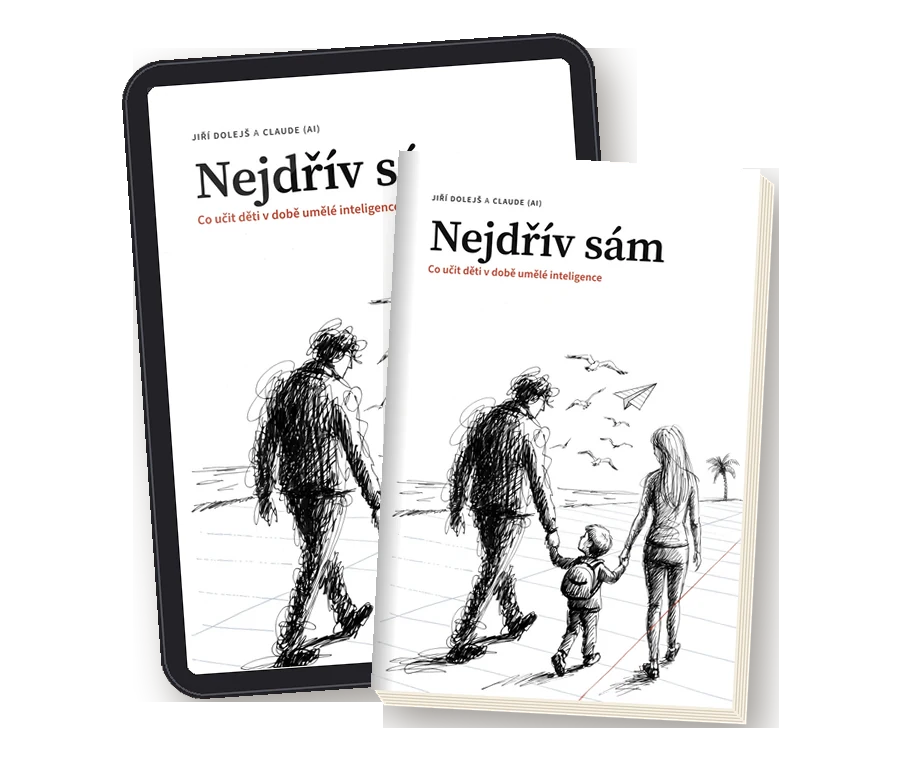 Papírová kniha Nejdřív sám a e-kniha na tabletu