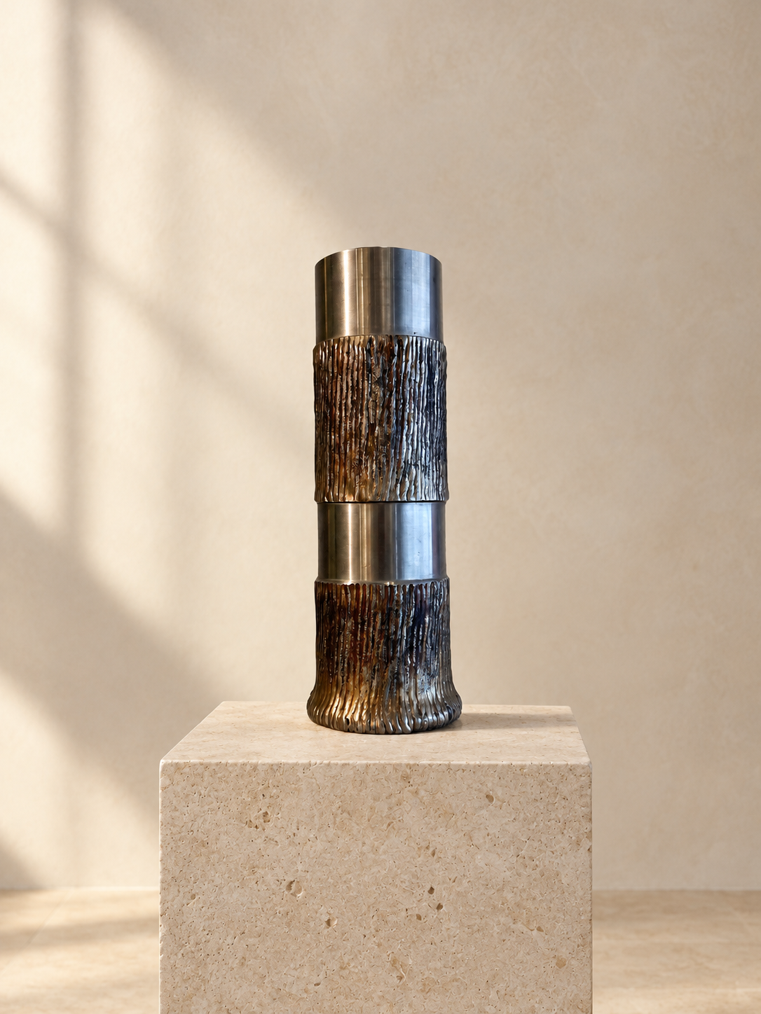 Brutalist steel vase, Germany 1970