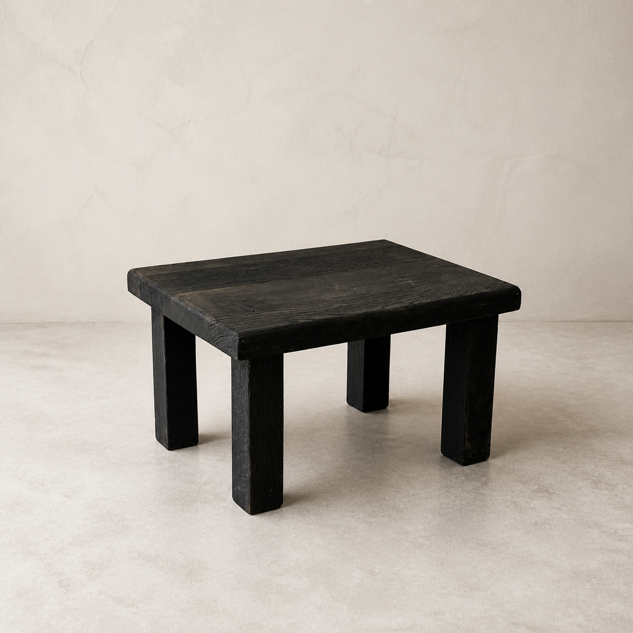 Brutalist Blackened Oak Side Table — 60s