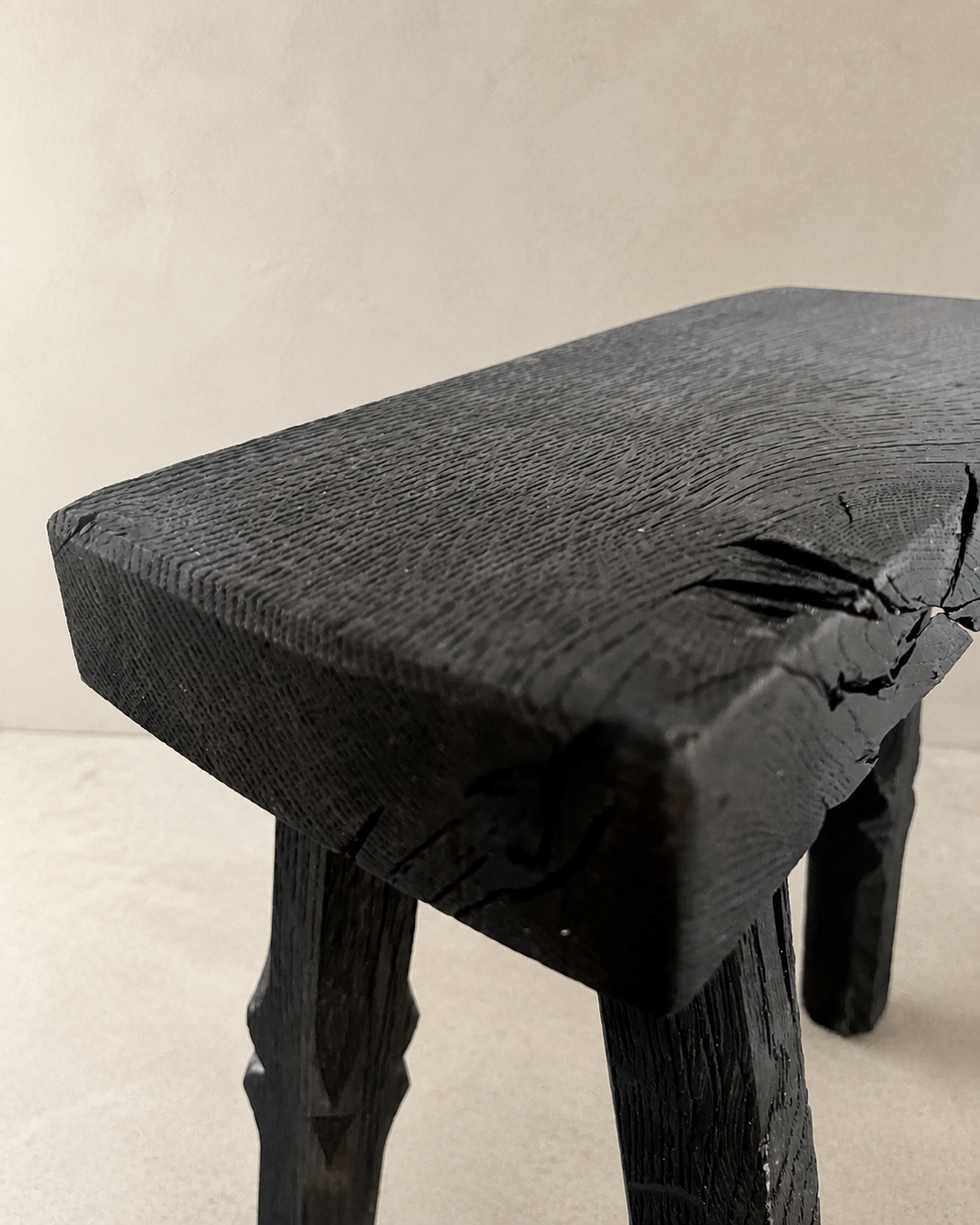 Tripod Blackened Oak Stool — Antique