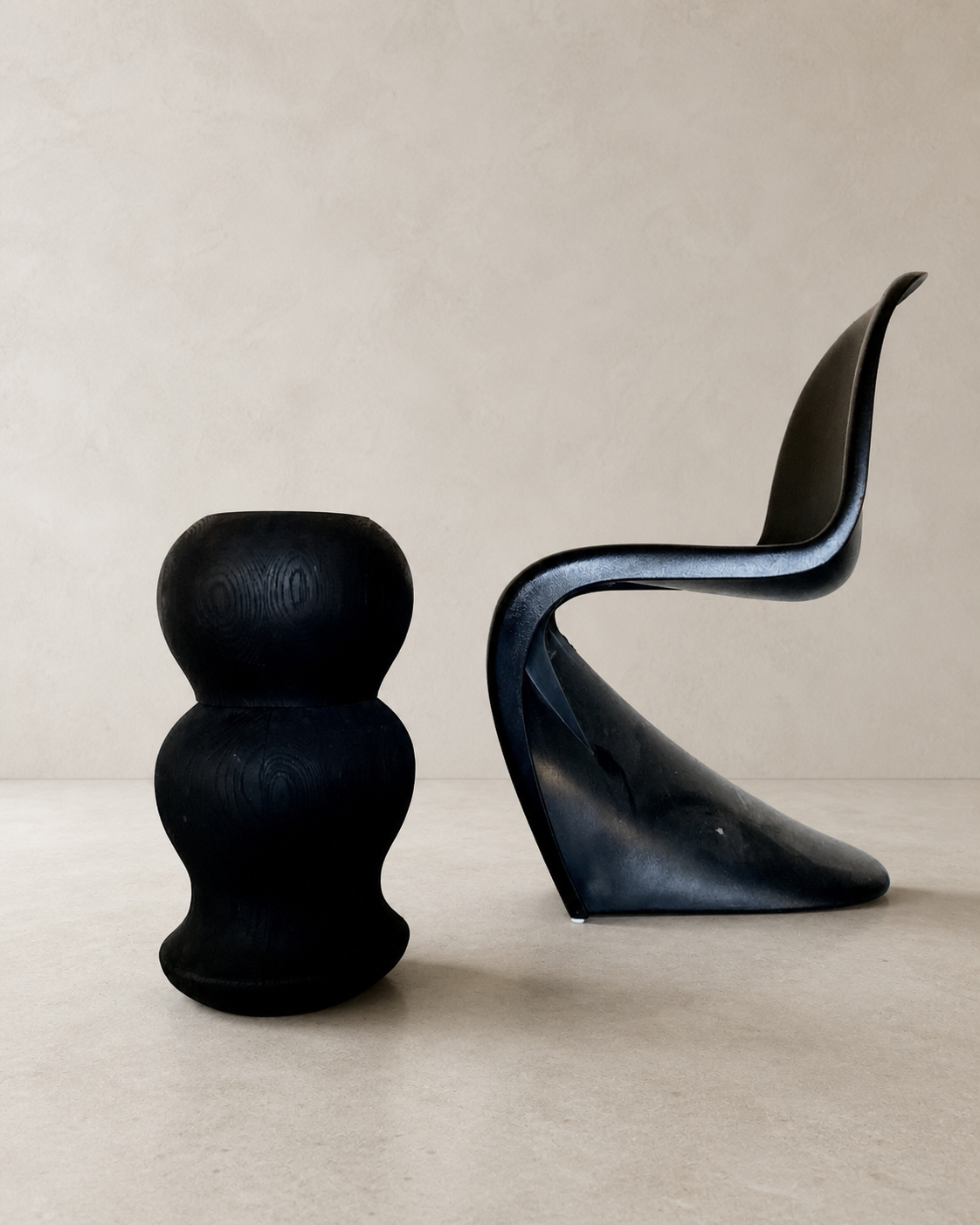Blackened Oak & Leather Sculpture Side Table