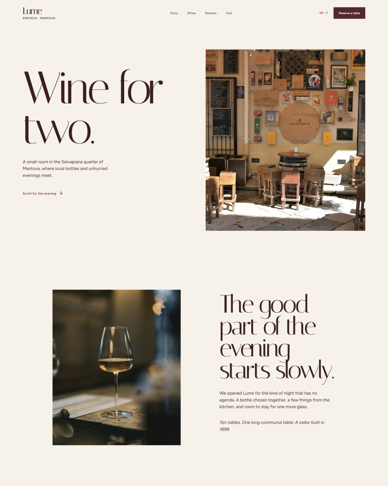 Wine bar site with table reservations