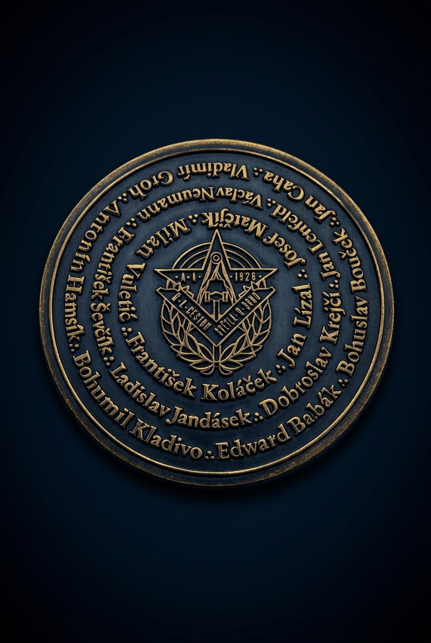 Pamětní medaile se jmény zakladatelů Lóže Cestou Světla