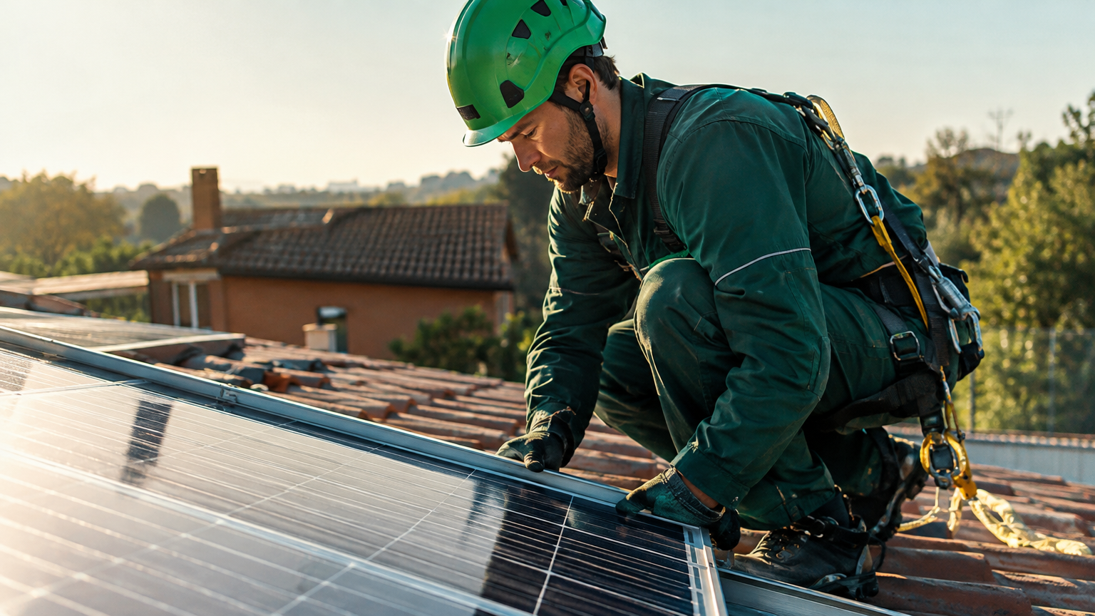 Tecnico ComodoGreen che installa un pannello fotovoltaico