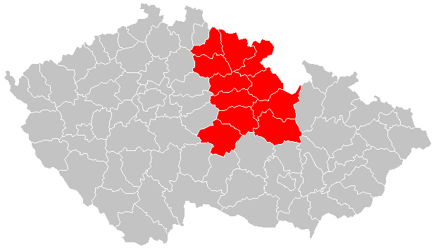 Mapa oblasti výjezdů – Východní Čechy