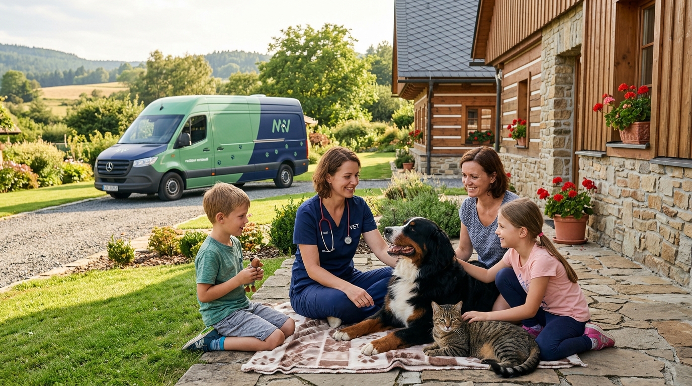 Veterinářka pečuje o psa v pohodlí domova klientky