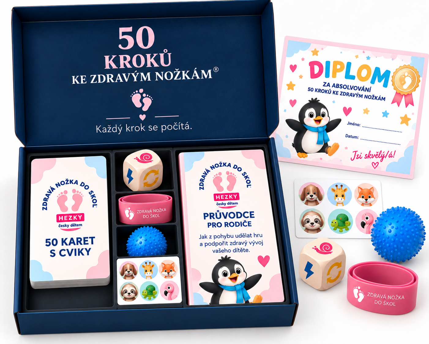 Tištěná sada 50 kroků ke zdravým nožkám se speciální kostkou