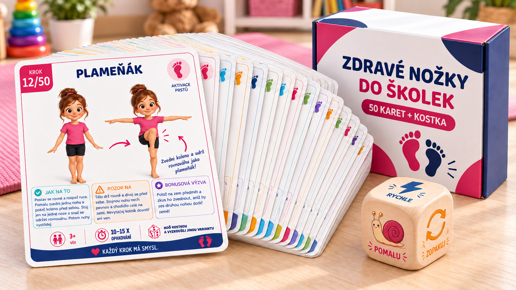 Tištěná sada 50 pohybových karet a kostka