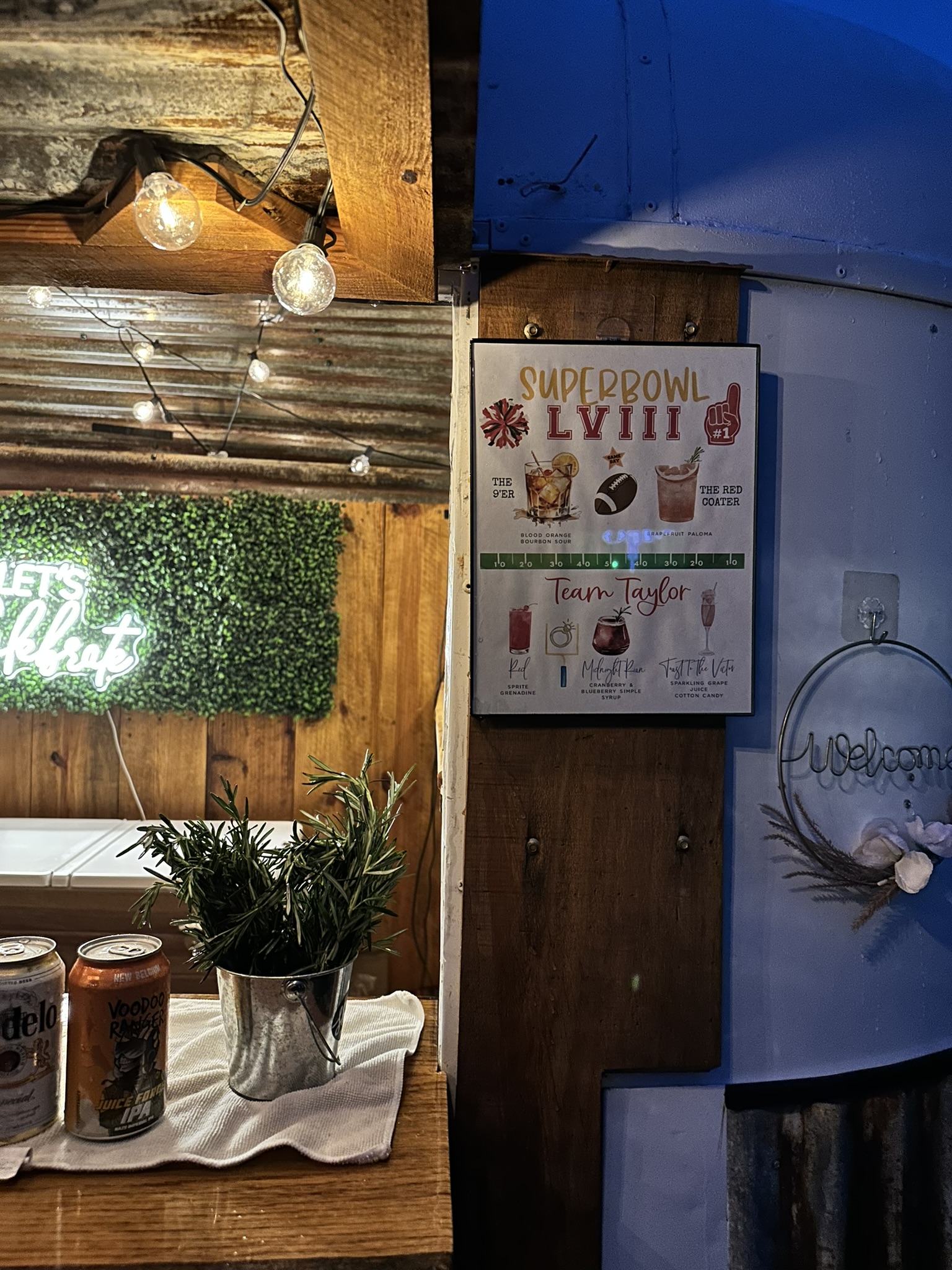 Super Bowl LVIII game day drink menu on The Hitching Post mobile bar trailer
