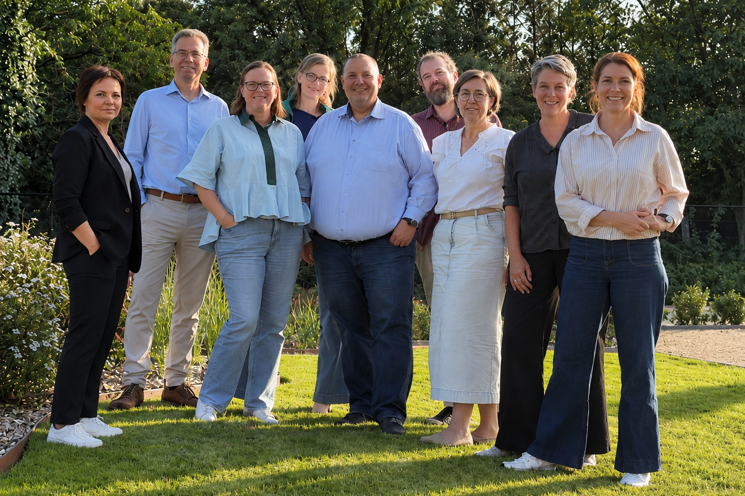 De kerngroep van Kansencampus, van links naar rechts: Leen Hollants, Johan Baert, Tina Ermgodts, Griet De Ceuster, Kris Ooms, Raf Hensbergen, Myriam Prevot, Griet Bouwen en Annelies Heens
