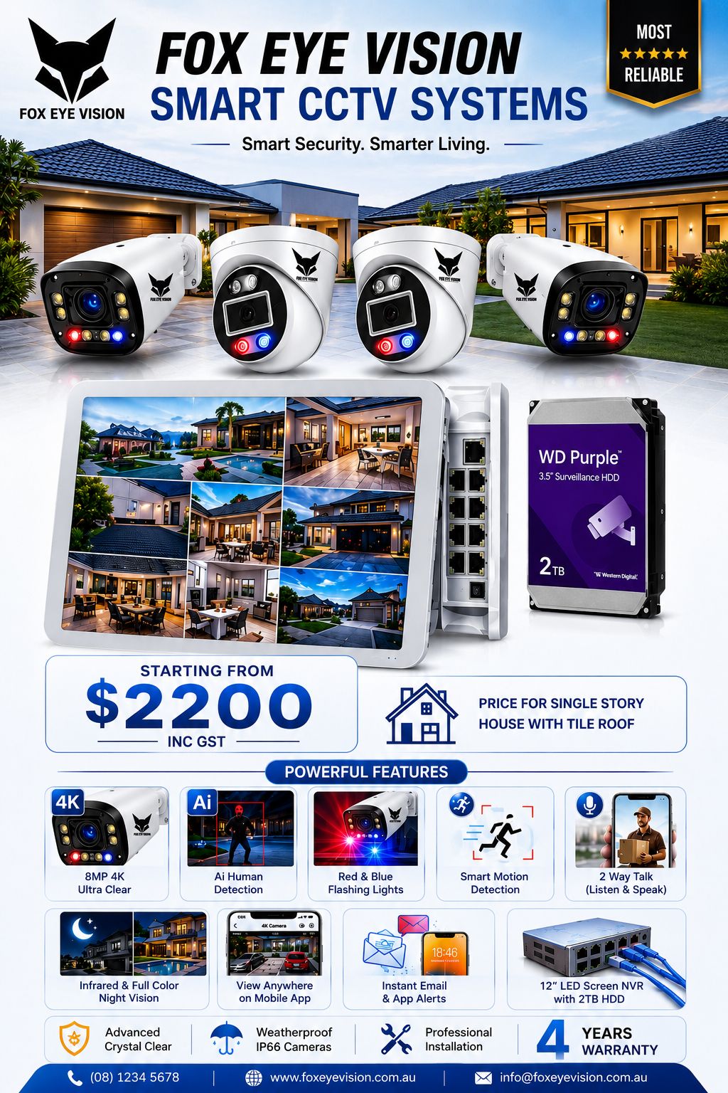 8MP 4K AI Smart CCTV 4 Camera Package — Fox Eye Vision