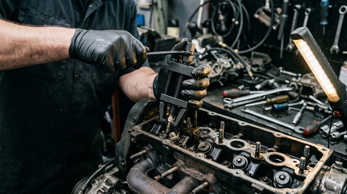 AI detail specializovaného přípravku pro práci na motoru