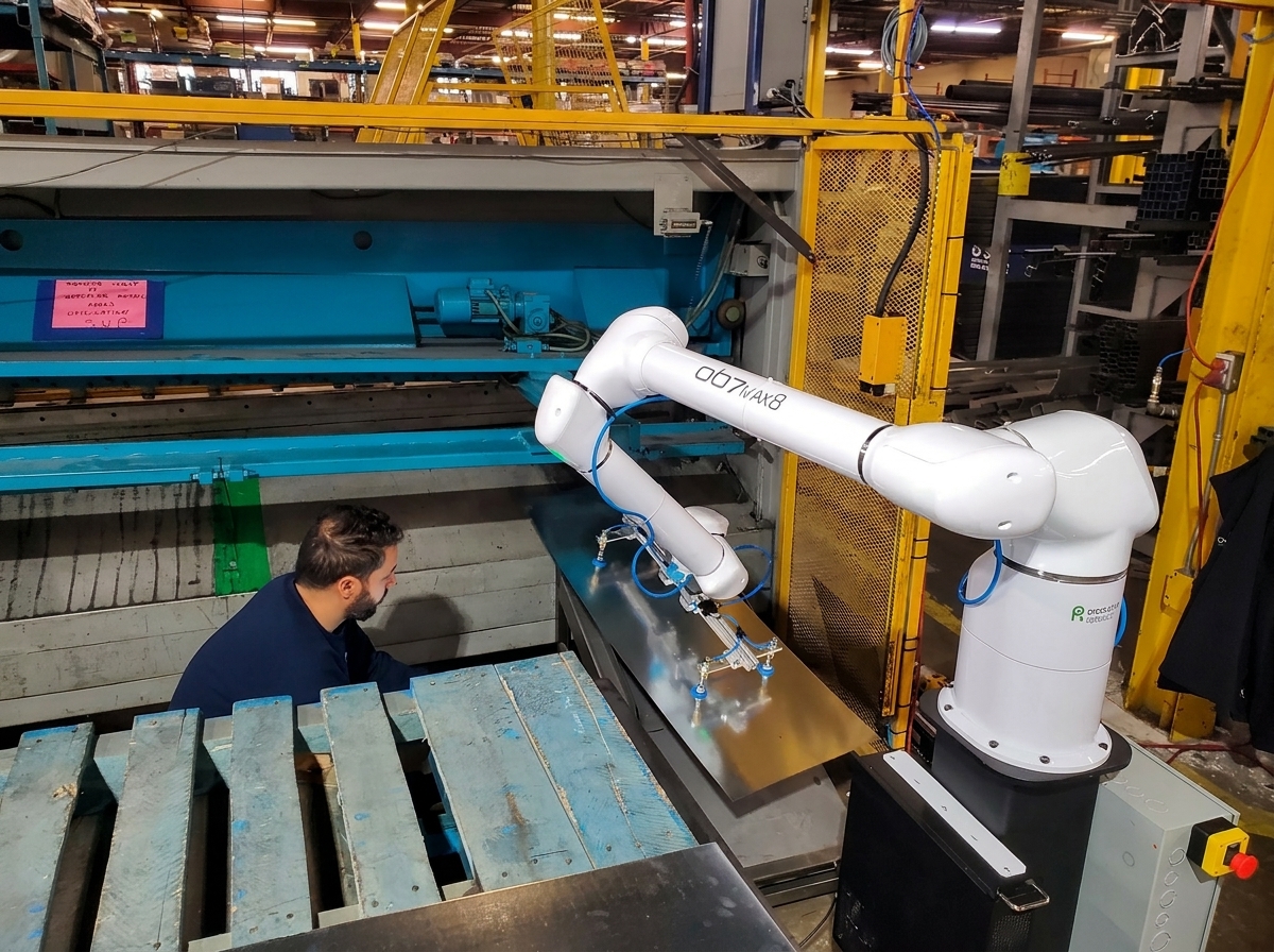 OB7 MAX 8 cobot tending shear machine at Bass Metal