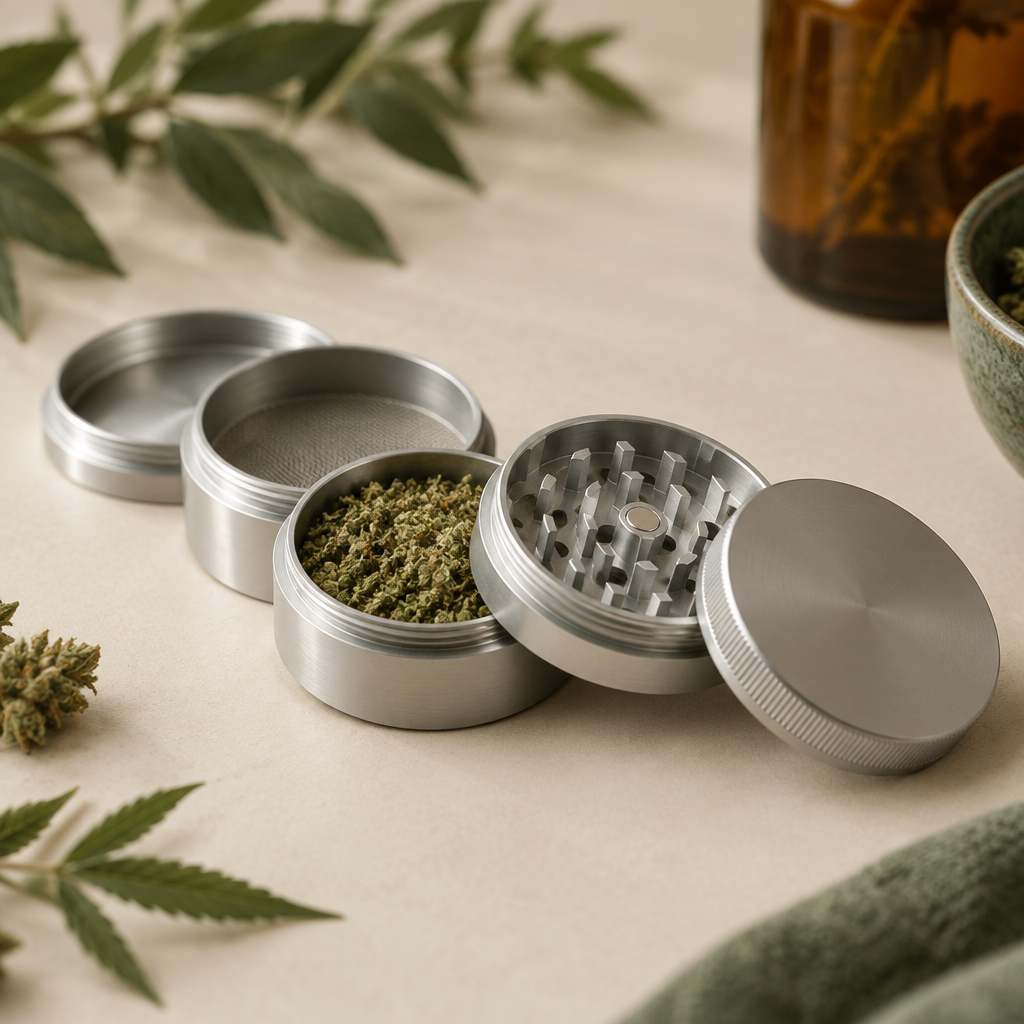 Grinder i aluminium på lys baggrund